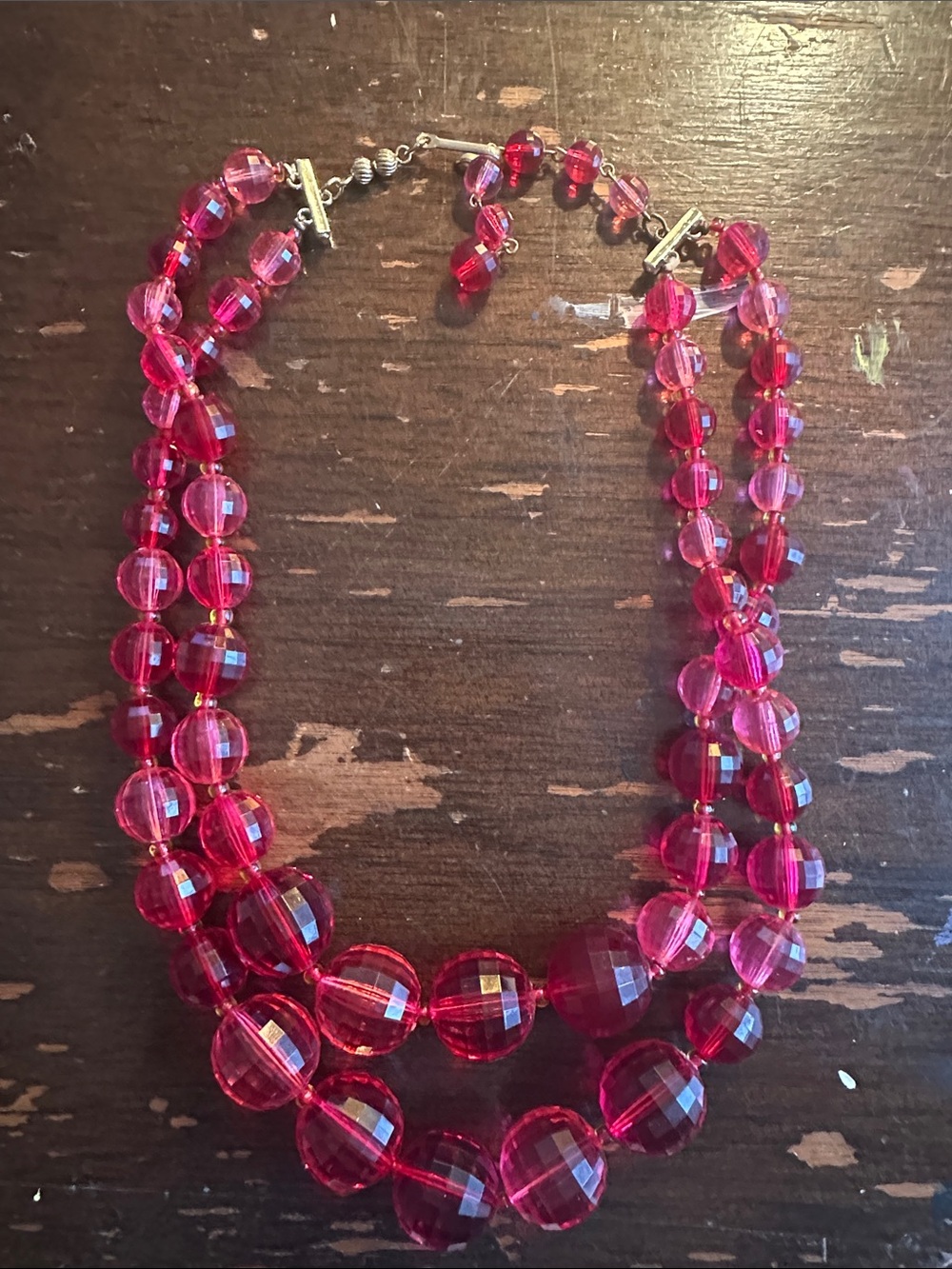 40’s faceted lucite beads, 16-18” two strand necklace